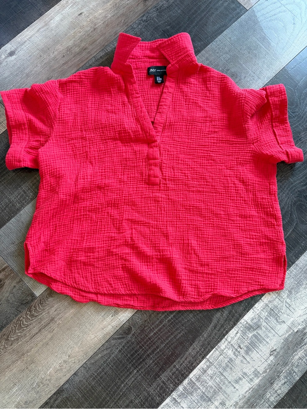 JNY Jones New York 1X Coral Cotton Gauze Crinkle Tunic Top